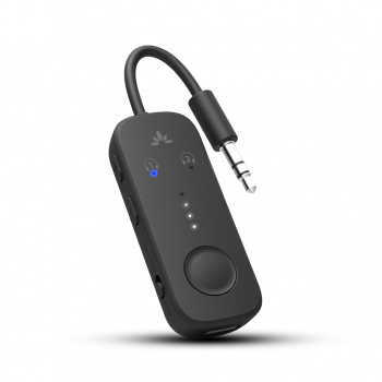 Avantree - Relay - Bluetooth 5.3 Adapter for Airplanes with aptX Adaptive & Low Latency, Wireless Audio Transmitter for up to 2 Headphones. ZWART