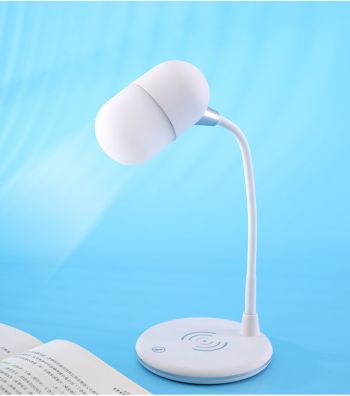 PriFri - 3 in 1 draadloze oplader, Bluetooth luidspreker, LED lamp, Wit